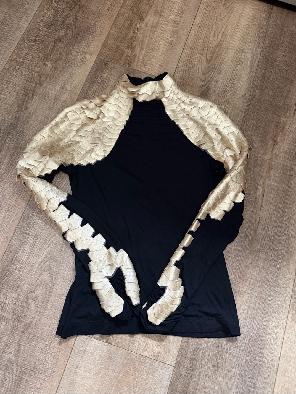 AKIRA Black Turtleneck Sweater with Cream Textured Sleeves